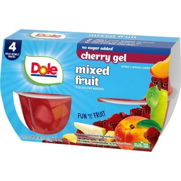 Dole Fruit Bowls - Mixed Fruit in No Sugar Added Cherry Flavored Gel, 4 ct