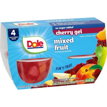 Dole Fruit Bowls - Mixed Fruit in No Sugar Added Cherry Flavored Gel, 4 ct