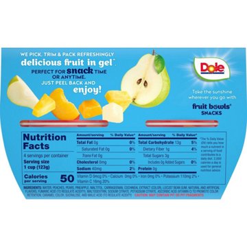 Dole Fruit Bowls - Mixed Fruit in No Sugar Added Cherry Flavored Gel, 4 ct