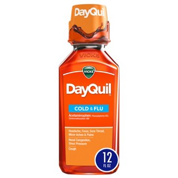 Vicks DayQuil Cold & Flu Relief Liquid Over-the-Counter Medicine, Non-Drowsy Powerful Multi-Symptom Daytime Relief, 12 oz