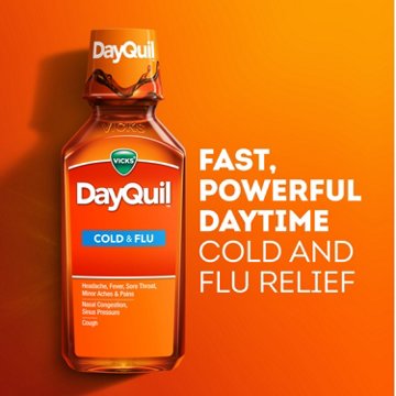 Vicks DayQuil Cold & Flu Relief Liquid Over-the-Counter Medicine, Non-Drowsy Powerful Multi-Symptom Daytime Relief, 12 oz