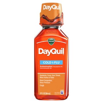 Vicks DayQuil Cold & Flu Relief Liquid Over-the-Counter Medicine, Non-Drowsy Powerful Multi-Symptom Daytime Relief, 12 oz