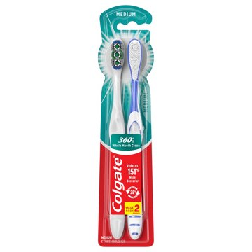 Colgate 360° Toothbrush with Tongue and Cheek Cleaner, Medium