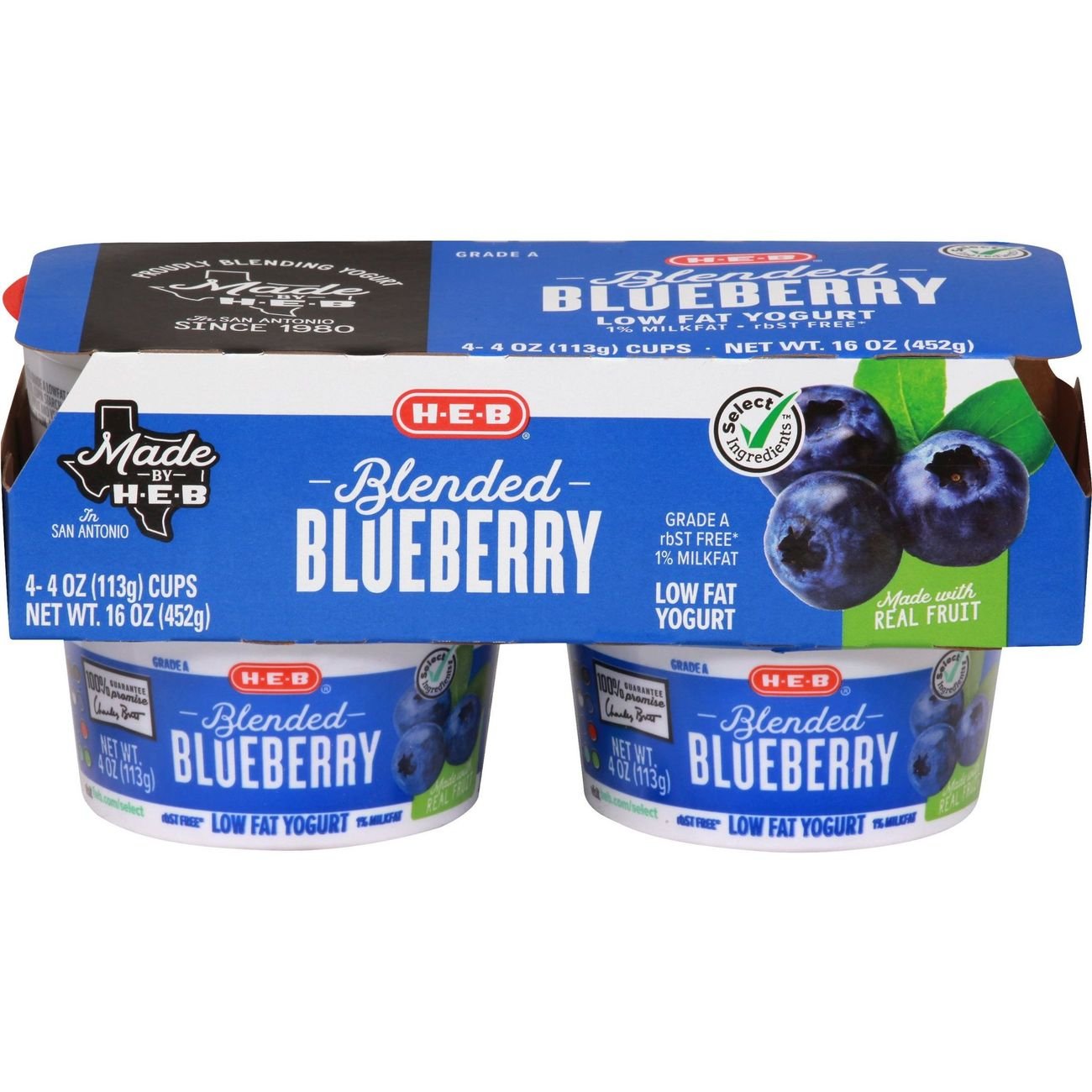 H-E-B Blended Blueberry Low-Fat Yogurt, 4 ct