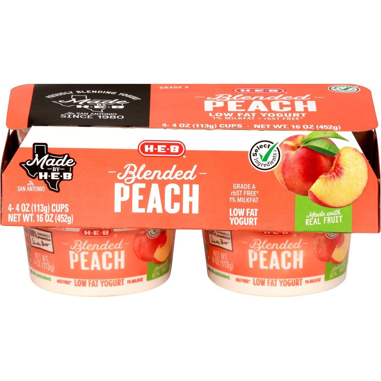 H-E-B Blended Peach Low-Fat Yogurt, 4 ct
