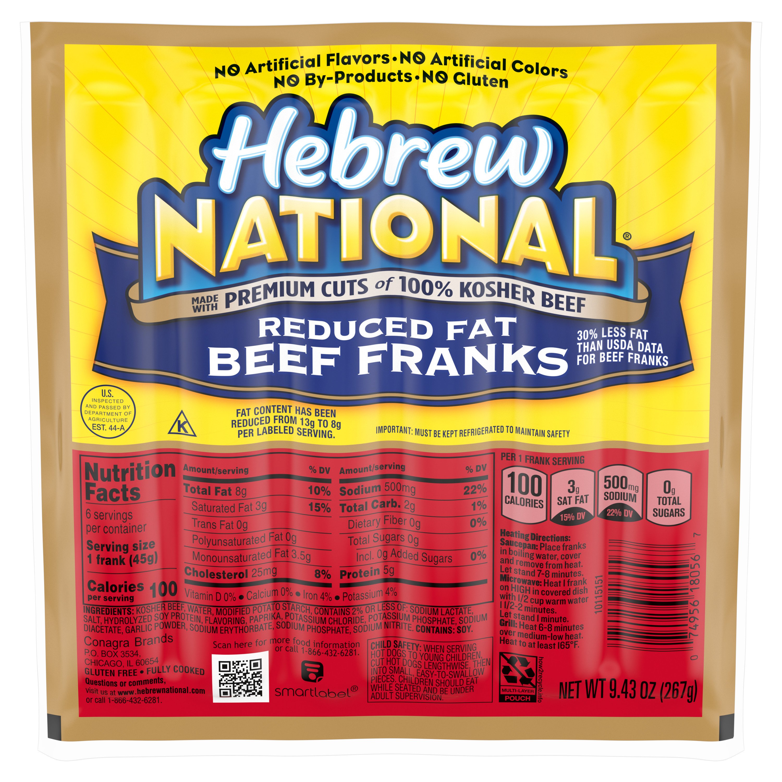 Hebrew National Beef Franks Reduced Fat Shop Hot Dogs at HEB