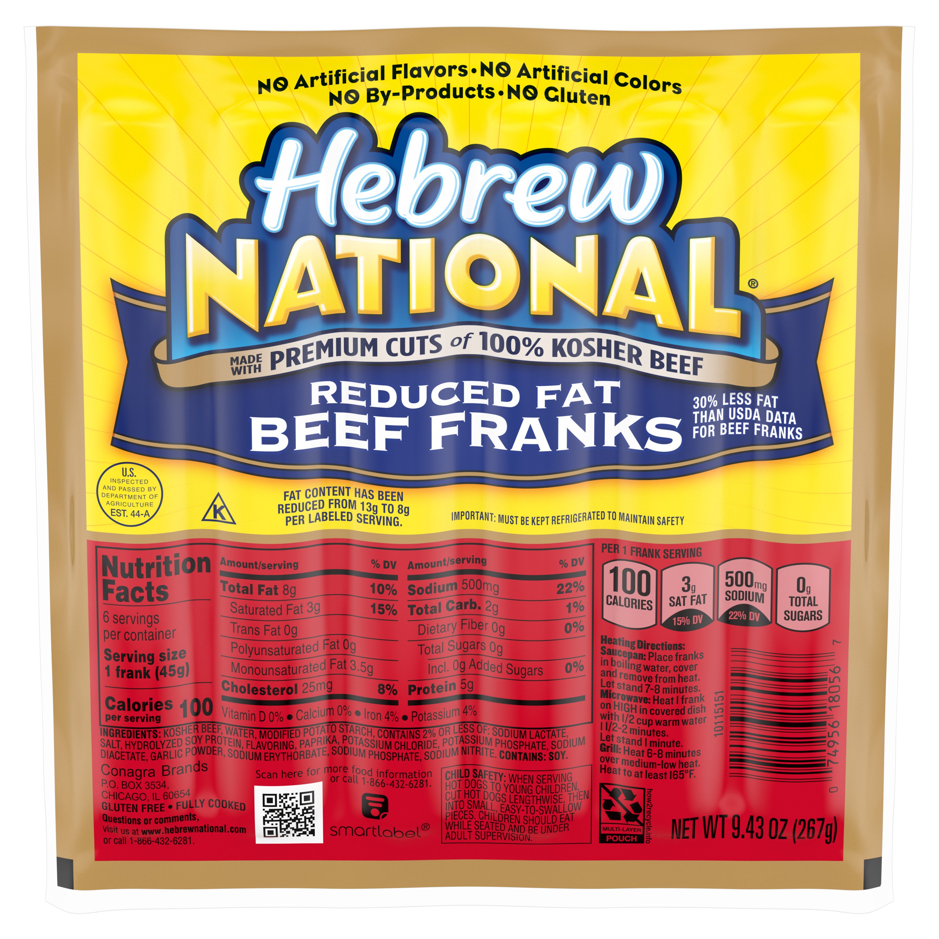 Hebrew National Beef Franks Reduced Fat - Shop Hot Dogs At H-E-B