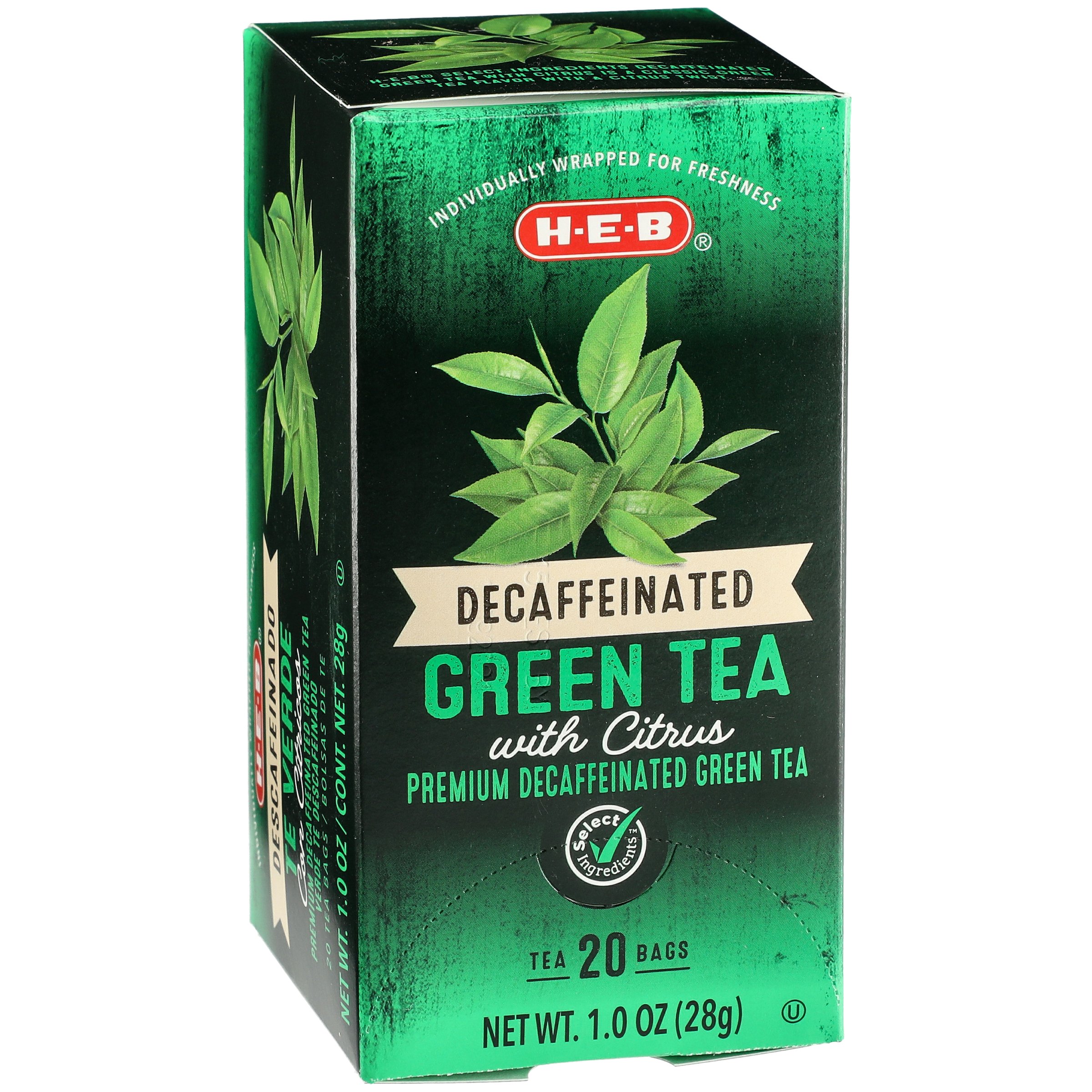HEB Select Ingredients Decaf Green Tea with Citrus Tea Bags Shop