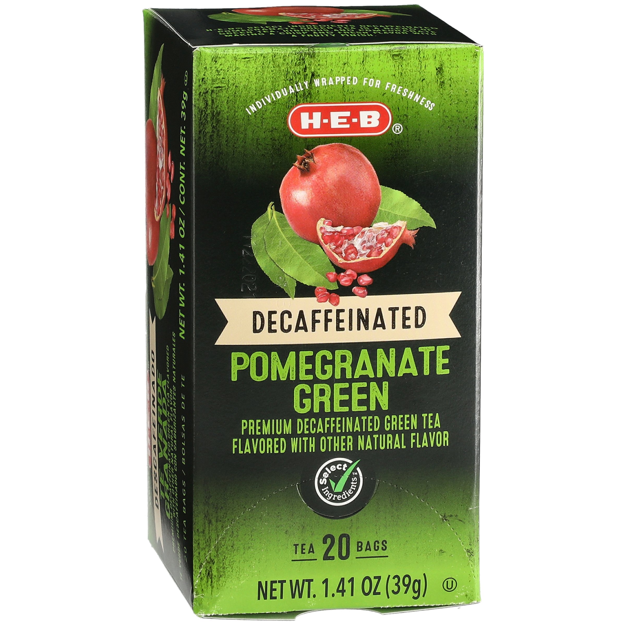 H-E-B Decaf Pomegranate Green Tea Bags, 20 ct