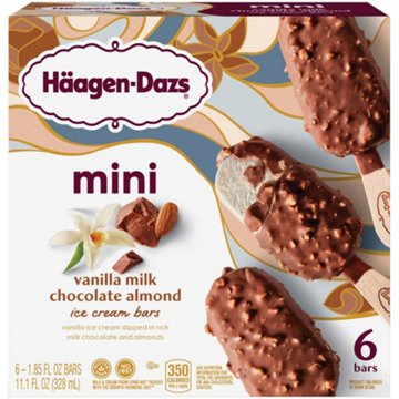 Haagen-Dazs Vanilla Milk Chocolate Almond Snack Size Ice Cream Bars, 6 ct
