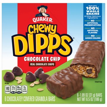 Quaker Chewy Dipps Chocolatey Chocolate Chip Covered Granola Bars, 6 ct