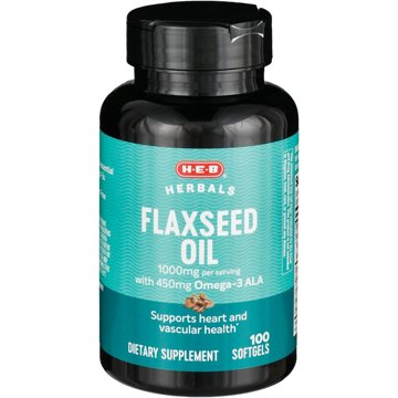 H-E-B Herbals Flaxseed Oil Softgels - 1,000 mg, 100 ct