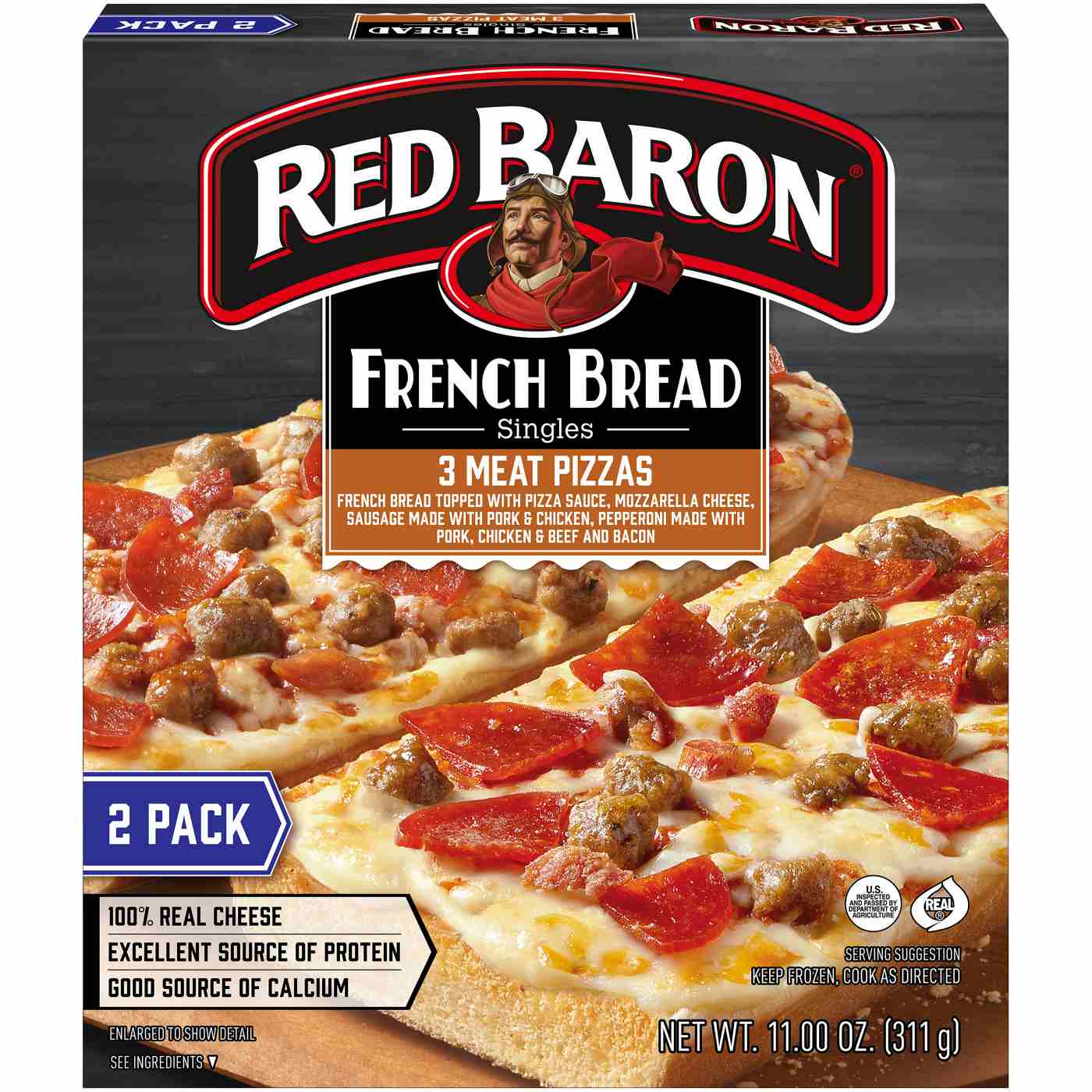 Red Baron French Bread Frozen Pizza Singles - 3 Meat; image 1 of 2