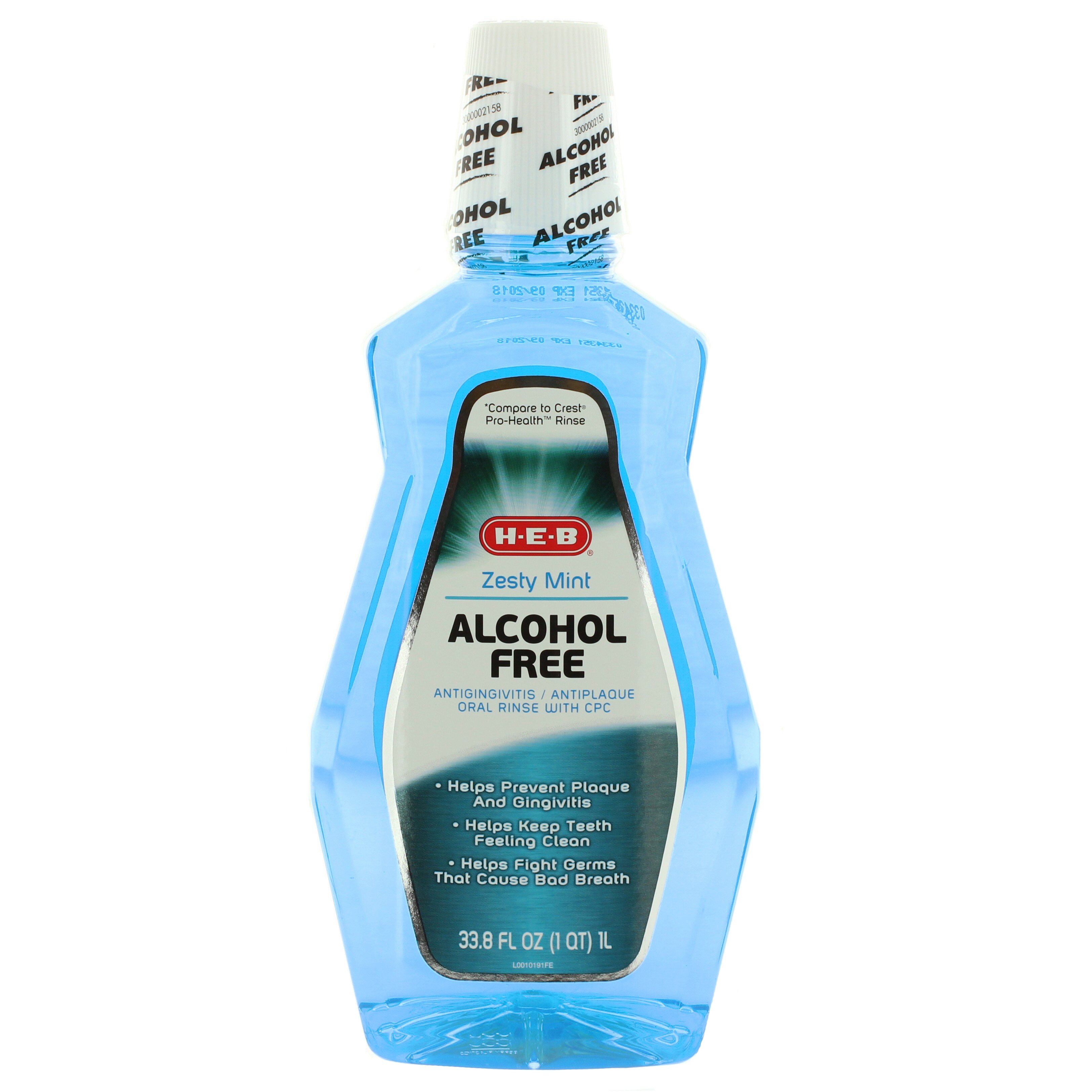 H-E-B Alcohol Free Mouth Rinse - Zesty Mint, 33.8 oz