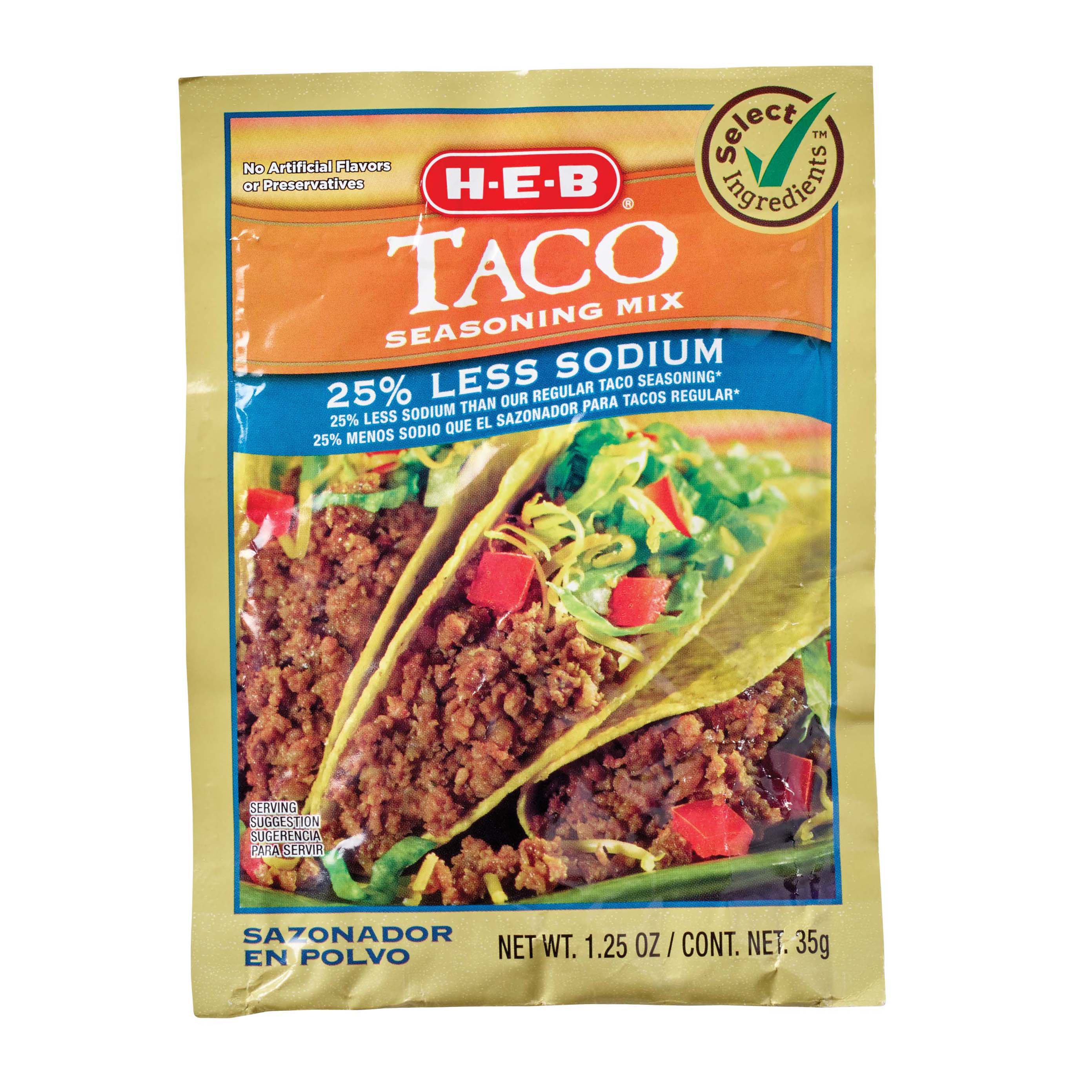 H E B Select Ingredients 25 Less Sodium Taco Seasoning Mix Shop Spice Mixes At H E B