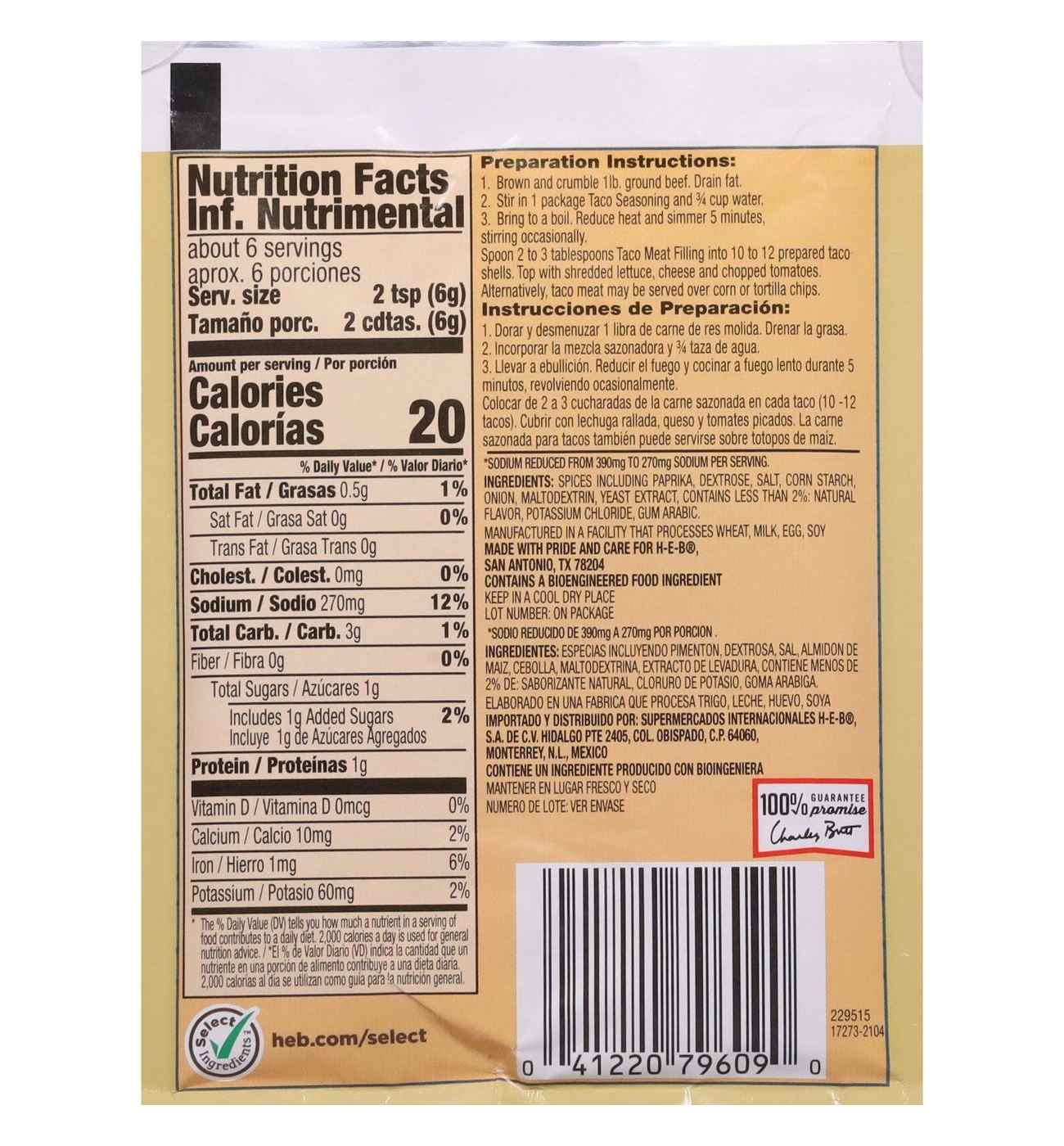 H-E-B Taco Seasoning Mix - 25% Less Sodium; image 4 of 4