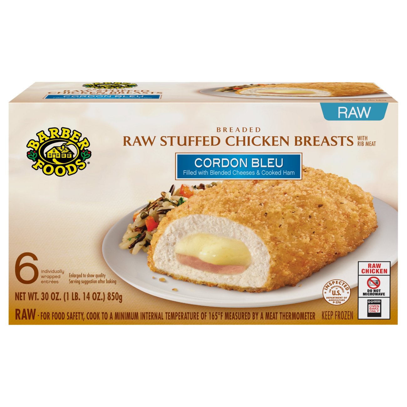 Barber Foods Breaded Raw Cordon Bleu Stuffed Chicken Breasts - Shop