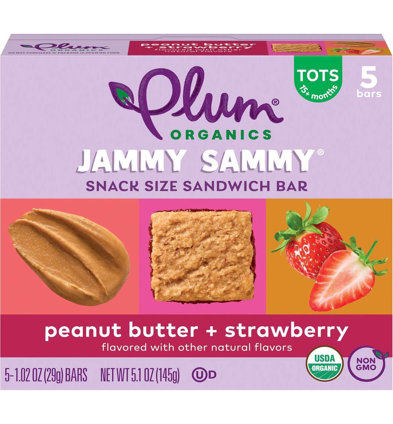 Plum Organics Jammy Sammy Snack Size Sandwich Bar - Peanut Butter & Strawberry; image 1 of 4