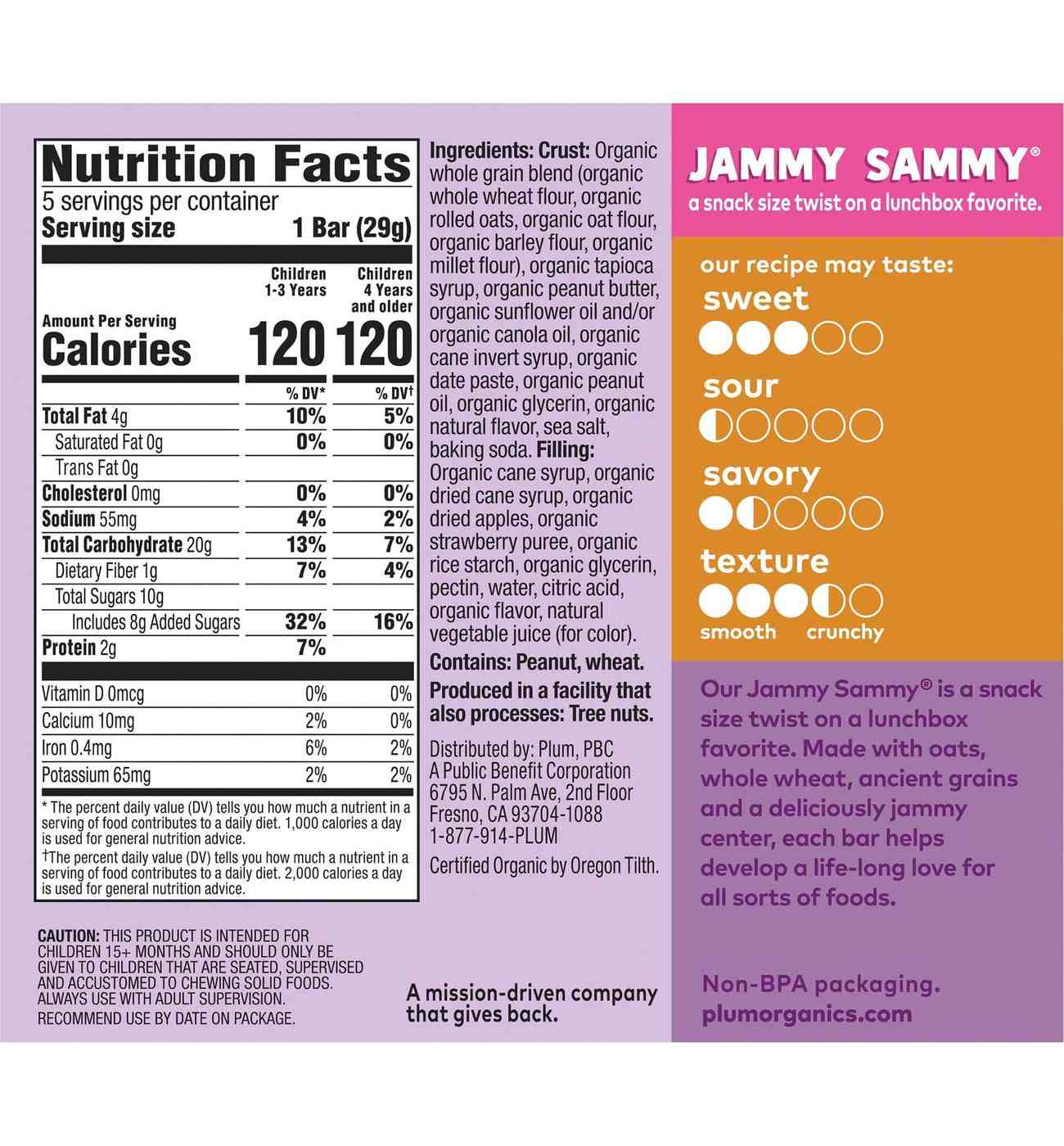 Plum Organics Jammy Sammy Snack Size Sandwich Bar - Peanut Butter & Strawberry; image 4 of 4
