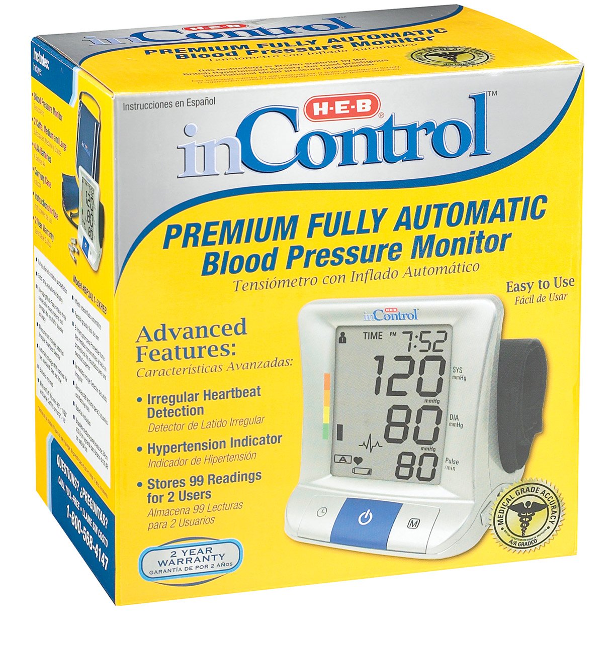 H-E-B InControl Fully Automatic Upper Arm Blood Pressure Monitor - Shop  Thermometers & Monitors at H-E-B