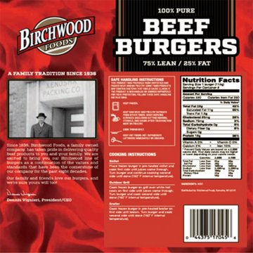 Birchwood Frozen 100% Ground Beef Patties, 8 ct