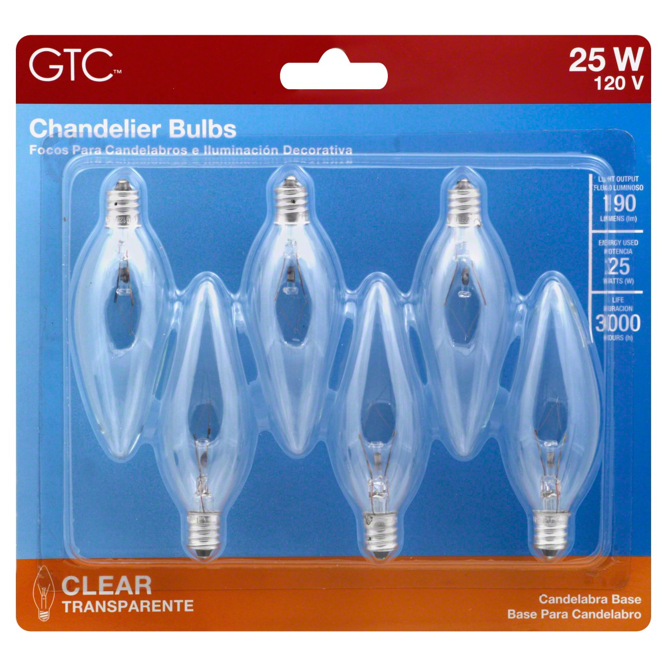 Xtricity 25W B10 Incandescent Chandelier Bulb – Clear Torpedo Tip, E12 Candelabra Base, Dimmable, 130V, 6-Pack