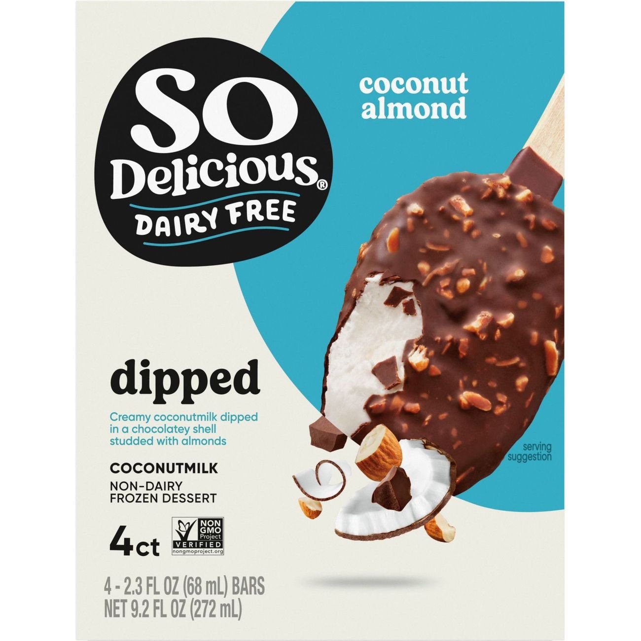 So Delicious Dairy Free Dipped Coconut Almond Frozen Dessert Bars, 4 ct