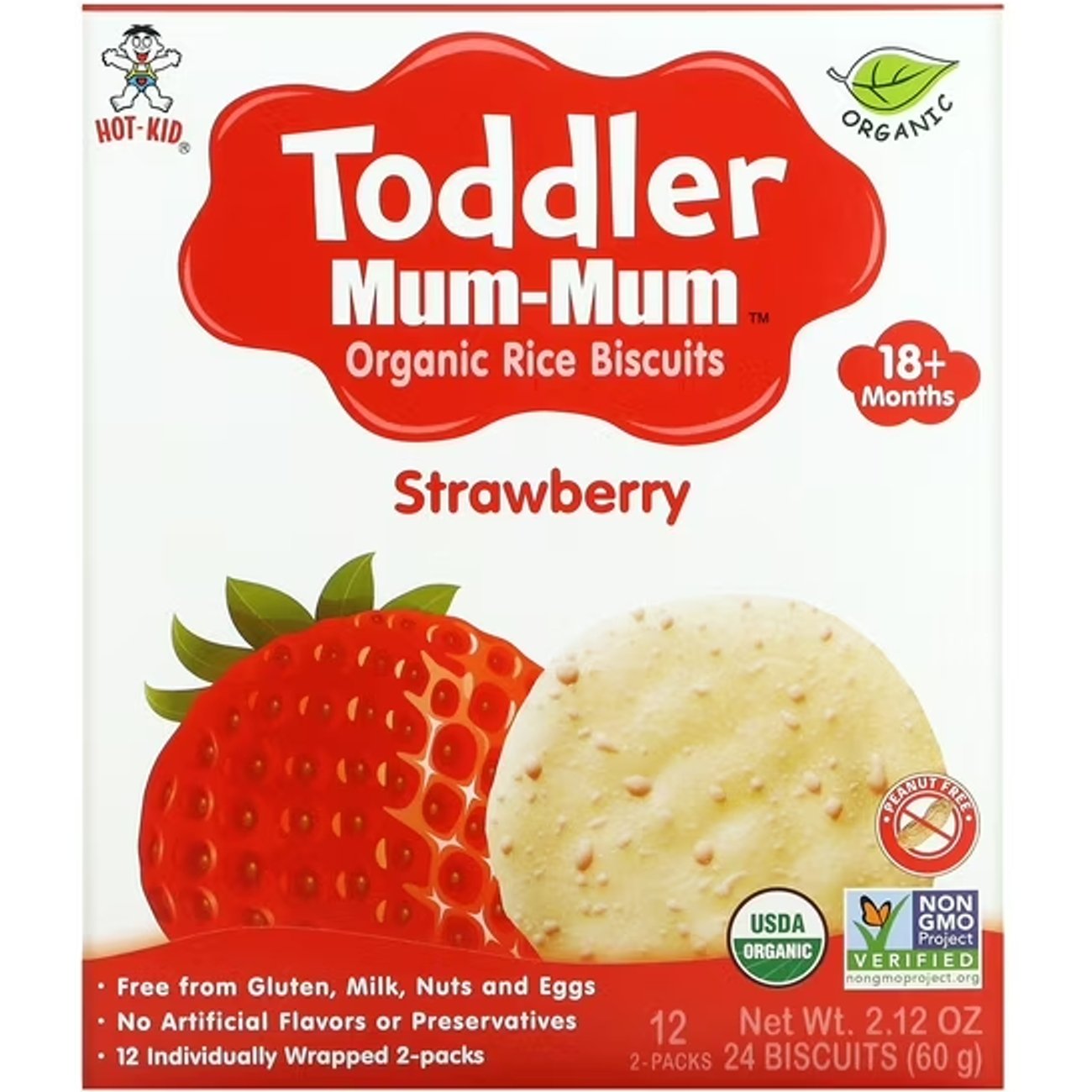 Toddler Mum-Mum Organic Rice Biscuits - Strawberry, 12 ct