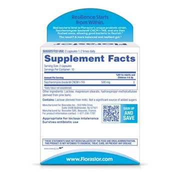 Florastor Dual Action Probiotic Supplement Capsules