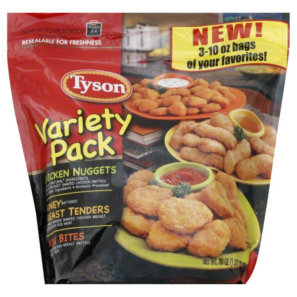 Tyson Variety Pack Breaded Chicken Nuggets, Honey Battered Breast