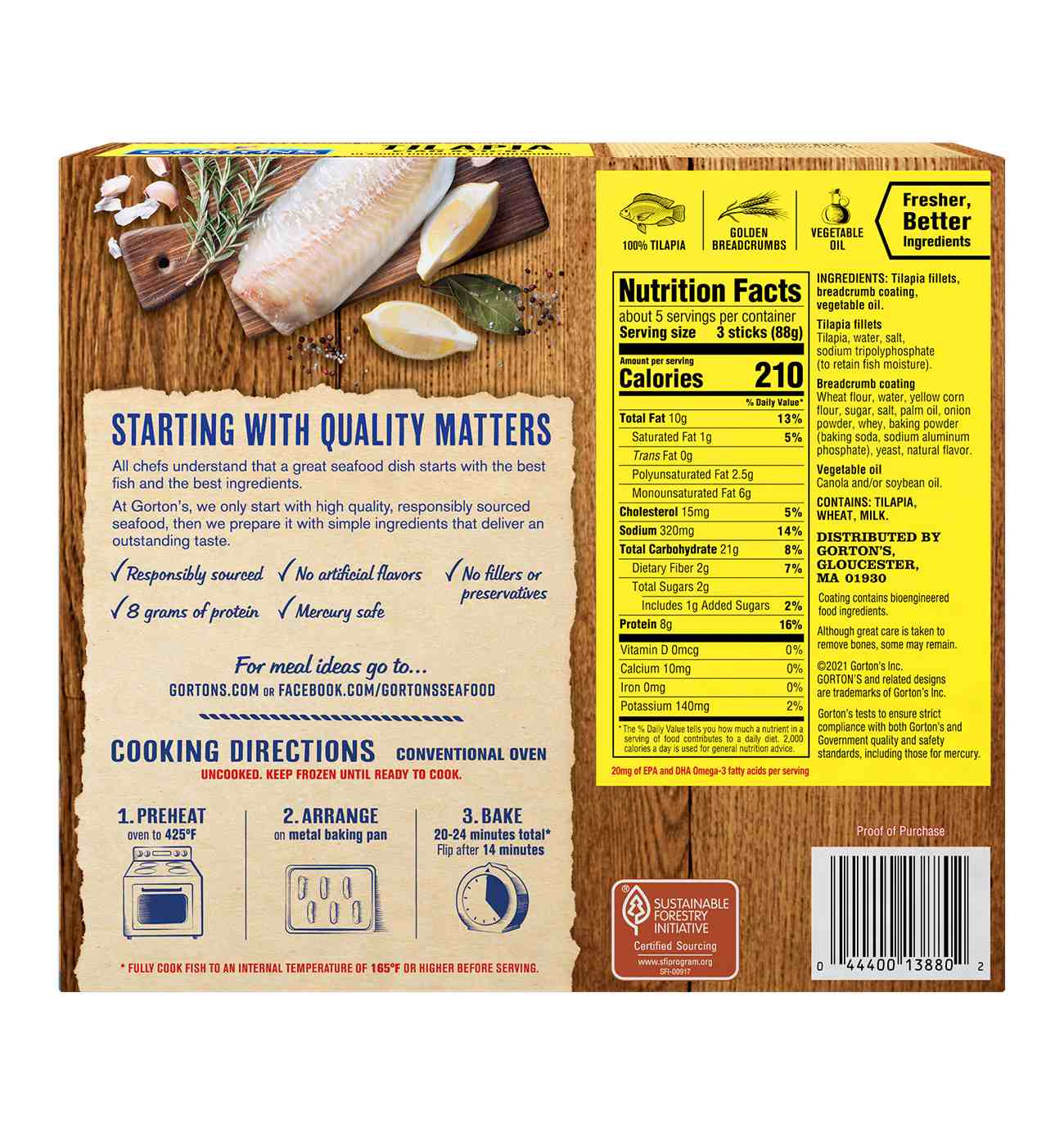 Gorton's Frozen Crunchy Breaded Tilapia Fish Sticks; image 5 of 6