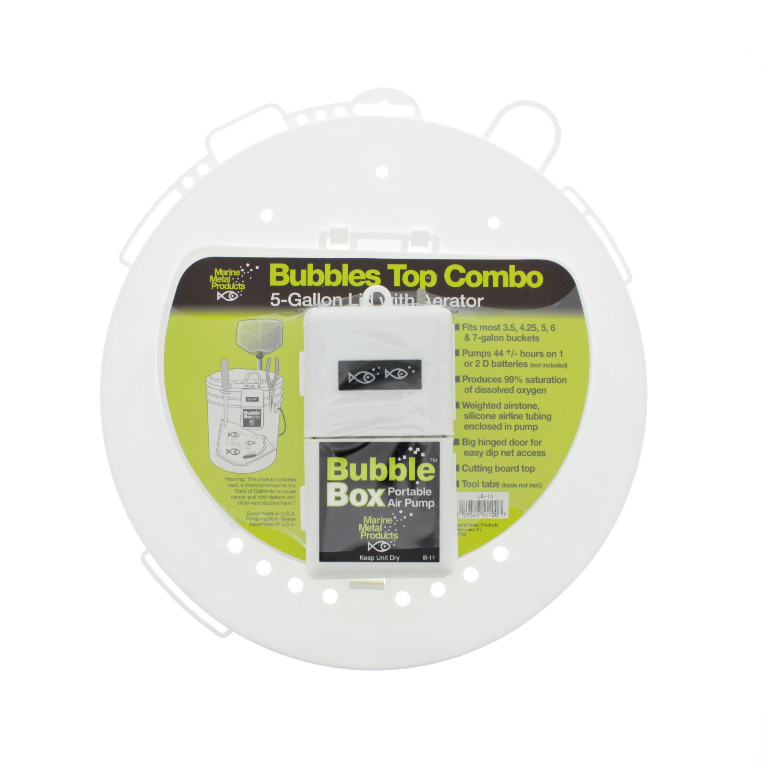 Marine Metal Bubbles Top Combo Universal 5 Gallon Lid with B11 Aerator