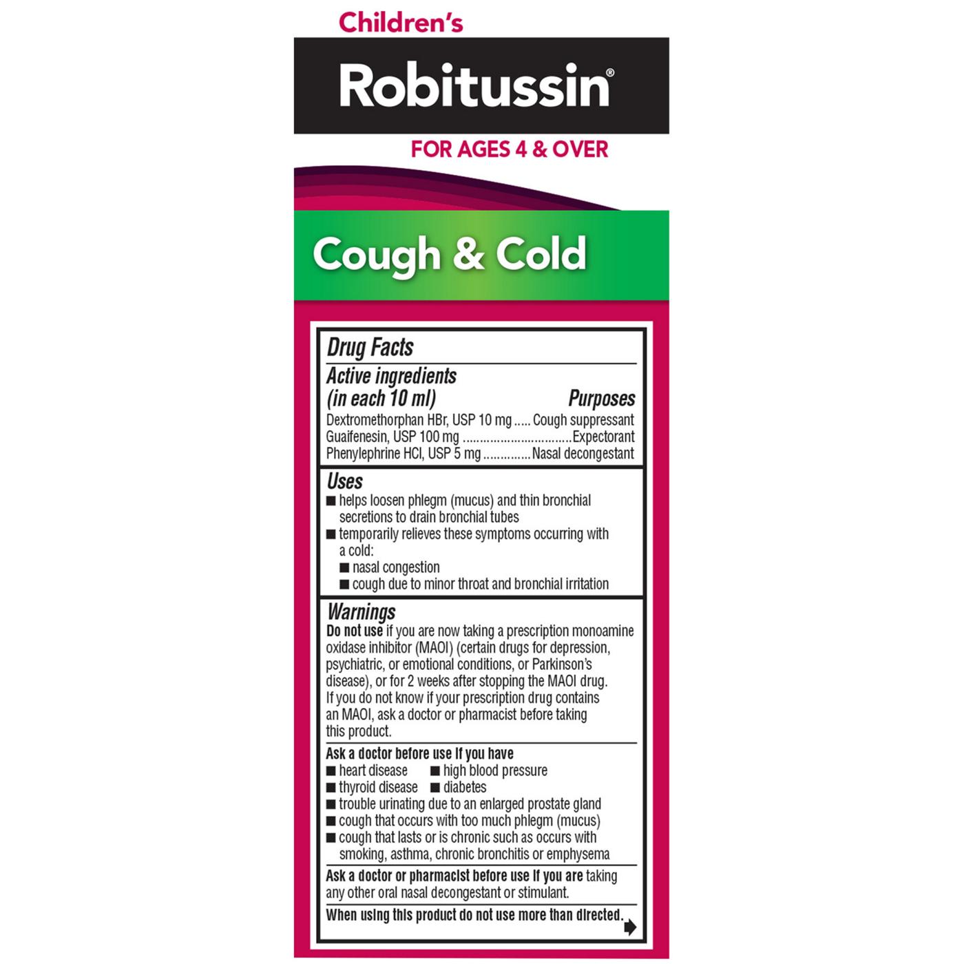 Robitussin Children's Cough & Cold Liquid Grape Shop Cough, cold