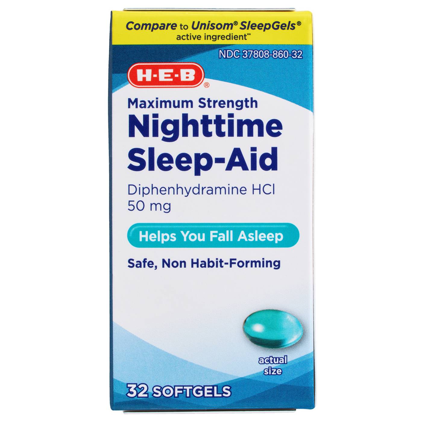 H-E-B Diphenhydramine Nighttime Sleep-Aid Softgels – 50 mg; image 1 of 6