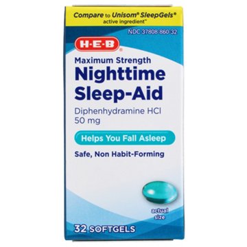 H-E-B Diphenhydramine Nighttime Sleep-Aid Softgels – 50 mg, 32-ct