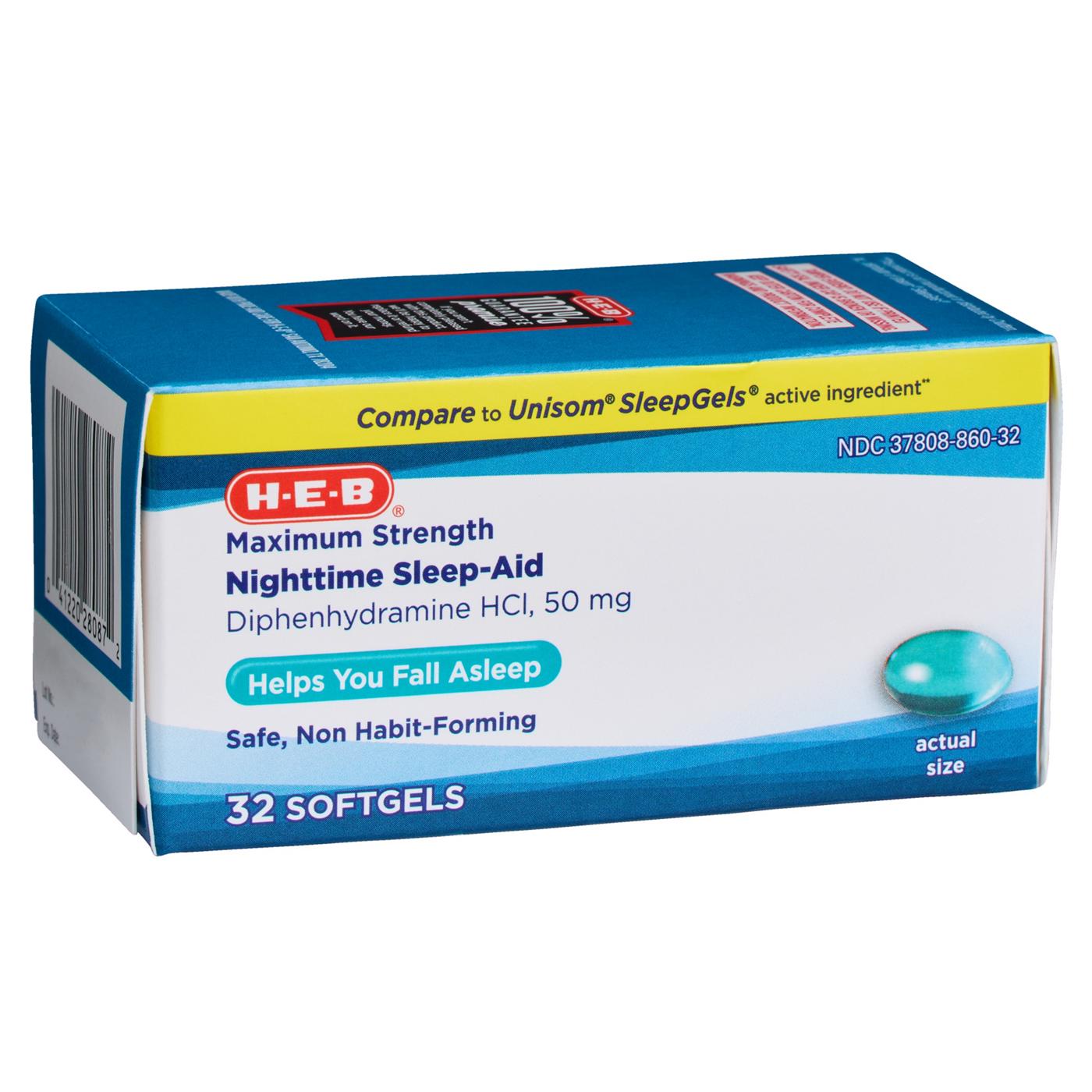 H-E-B Diphenhydramine Nighttime Sleep-Aid Softgels – 50 mg; image 2 of 6