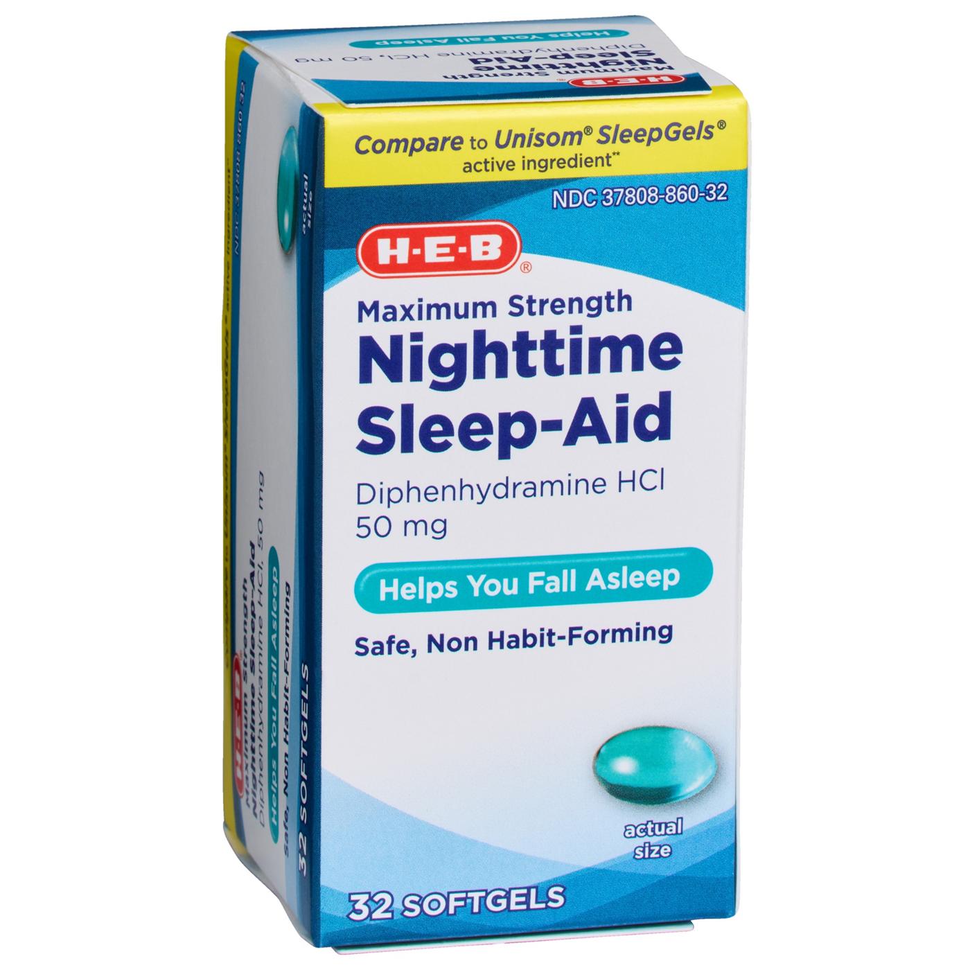 H-E-B Diphenhydramine Nighttime Sleep-Aid Softgels – 50 mg; image 3 of 6