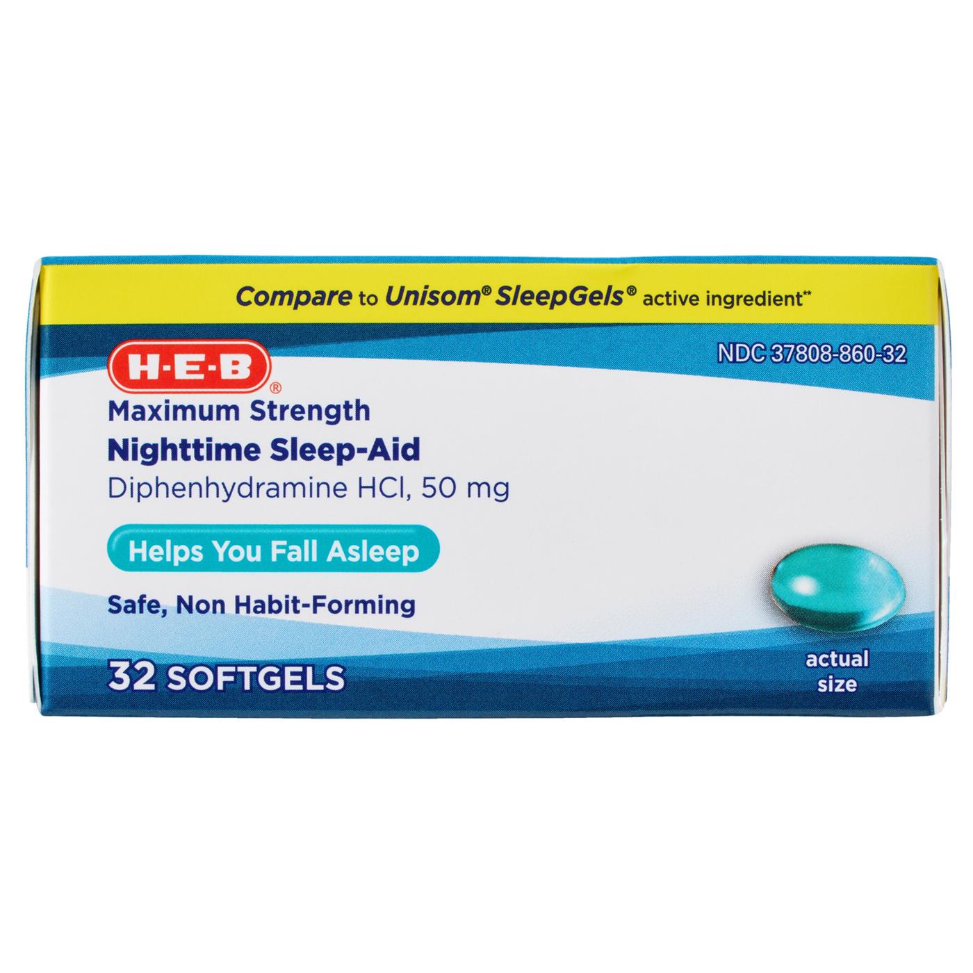 H-E-B Diphenhydramine Nighttime Sleep-Aid Softgels – 50 mg; image 4 of 6
