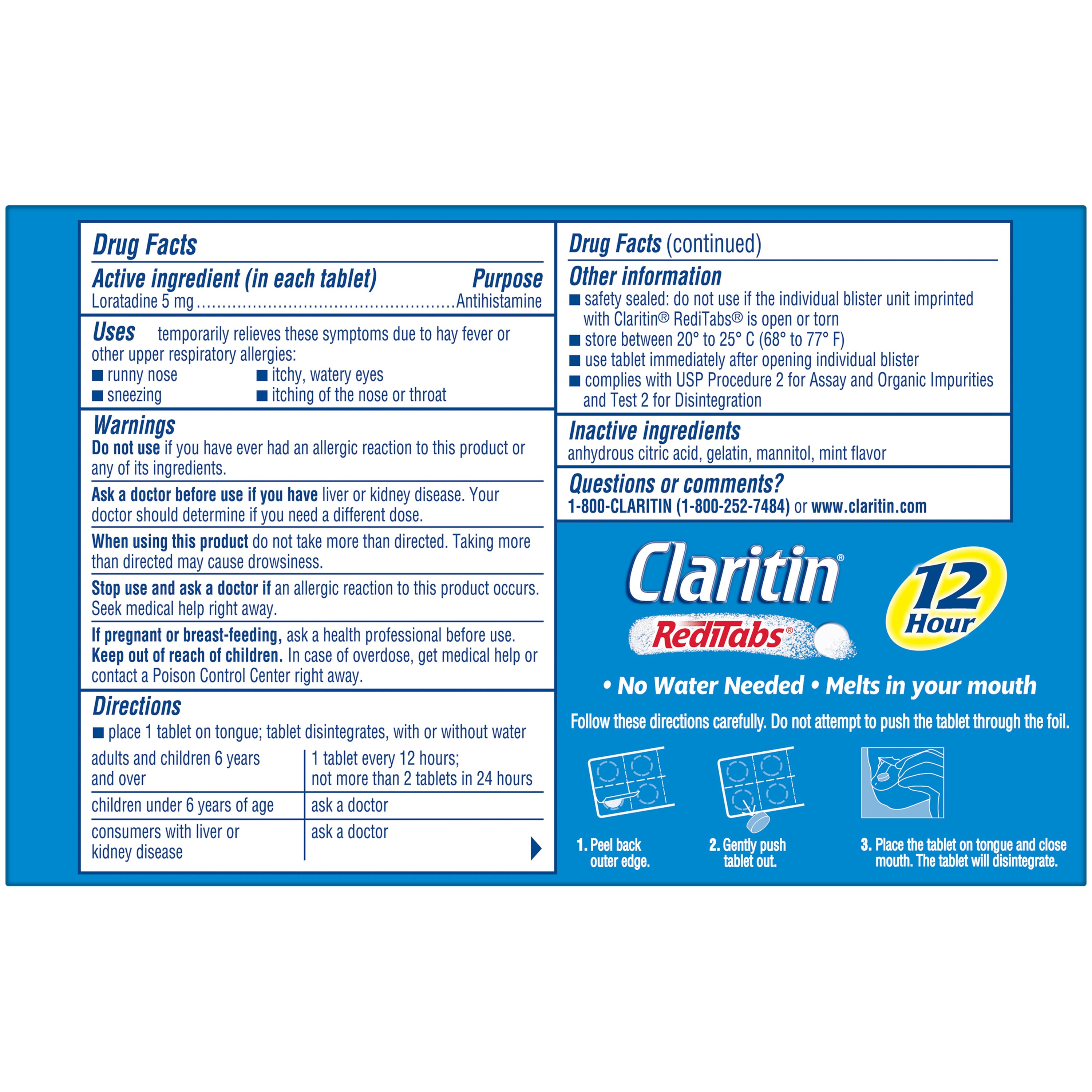 Claritin 12-Hour Non-Drowsy 5 Mg Loratadine Antihistamine Allergy ...