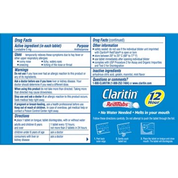 Claritin 12-Hour Non-Drowsy 5 mg Loratadine Antihistamine Allergy RediTabs