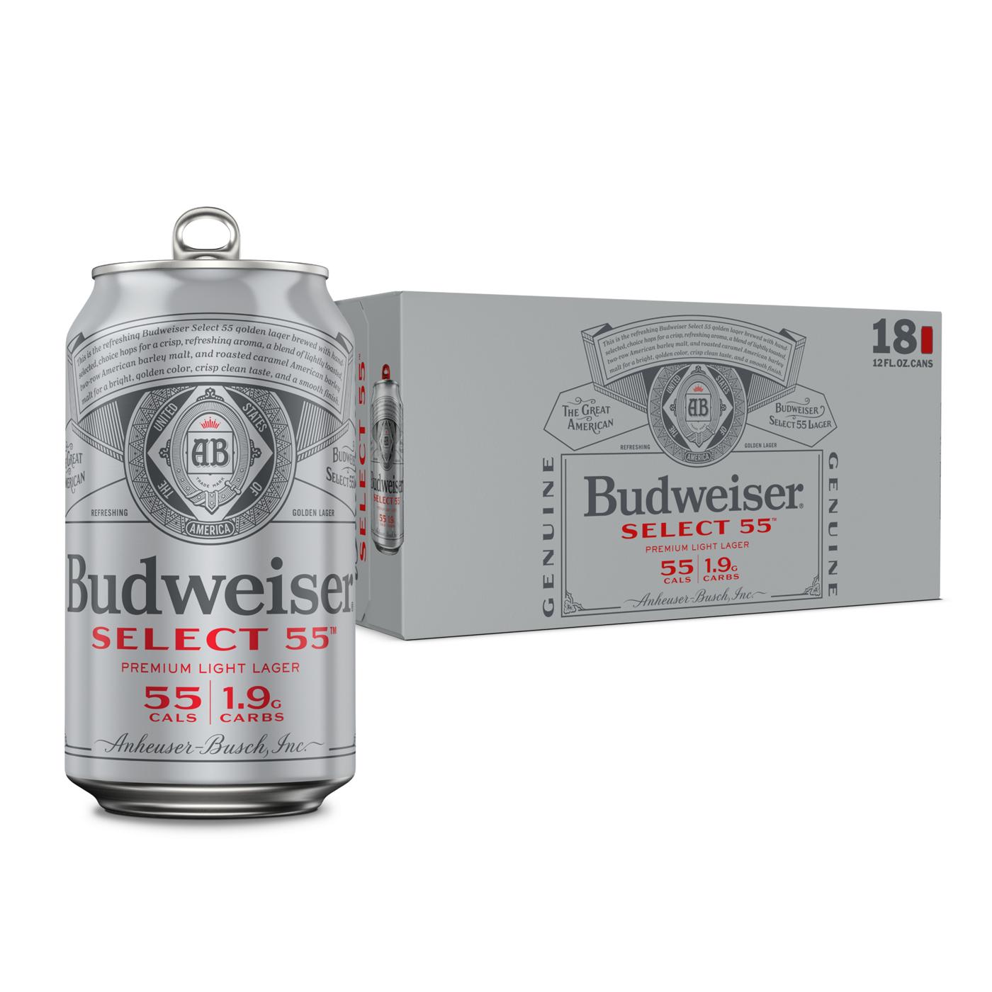 Budweiser Select 55 Light Lager Beer, 18 pack; image 2 of 8