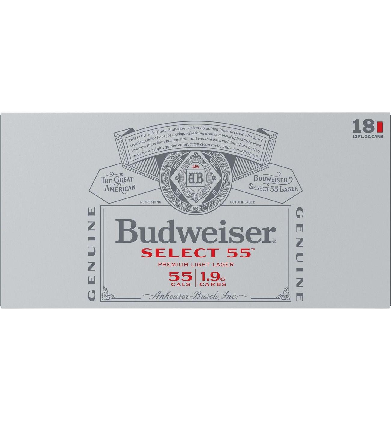 Budweiser Select 55 Light Lager Beer, 18 pack; image 5 of 8