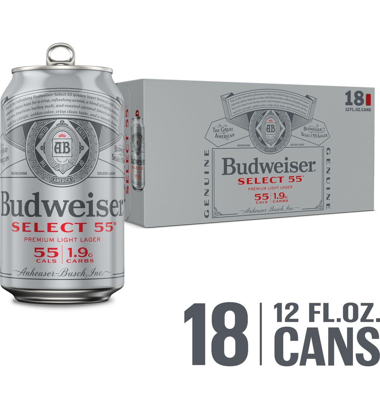 Budweiser Select 55 Light Lager Beer, 18 pack; image 8 of 8