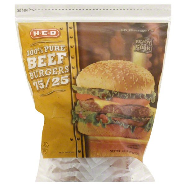 H-E-B Select Ingredients Fully Cooked Lean Beef Burgers ...