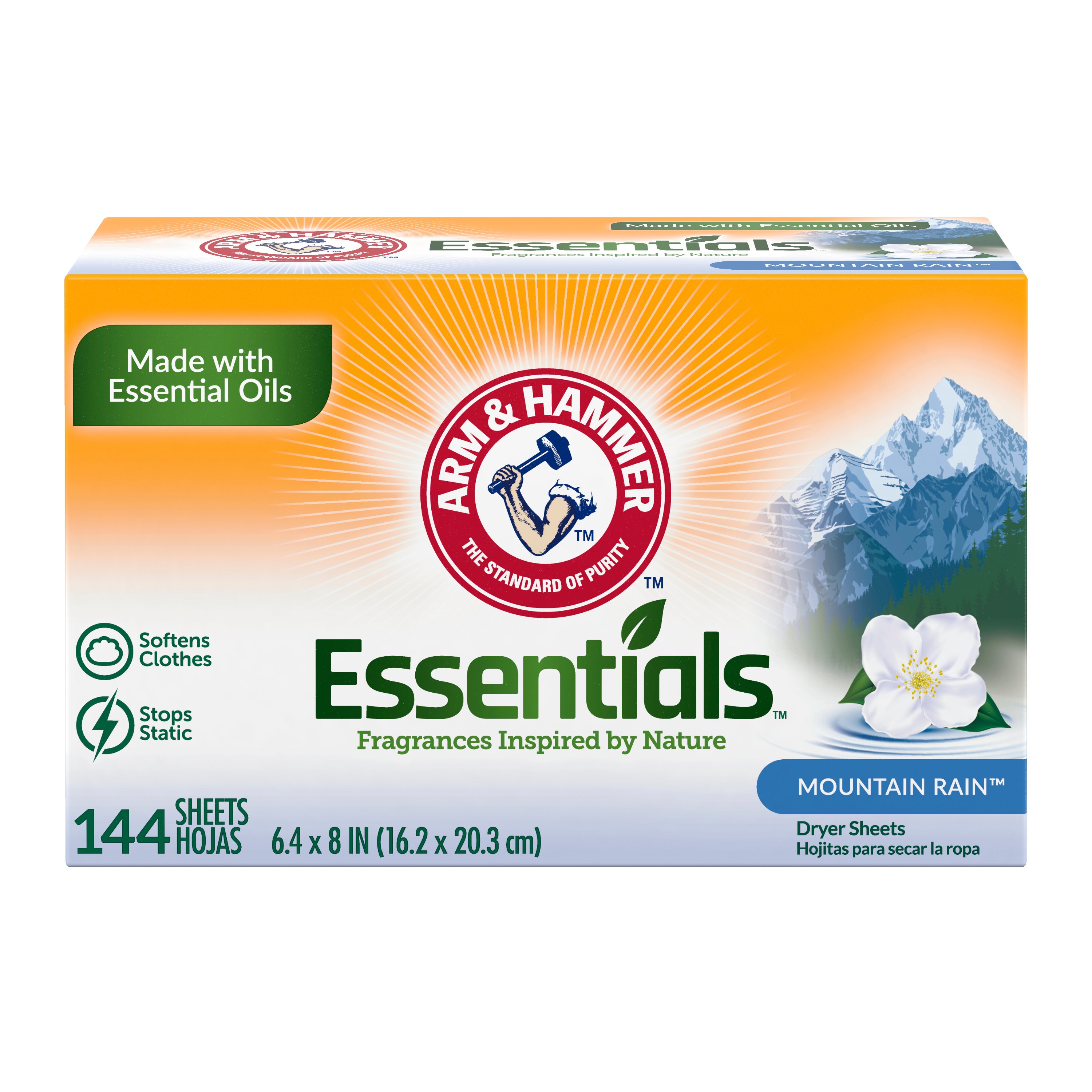 Arm & Hammer Essentials Fabric Softener Dryer Sheets Mountain Rain