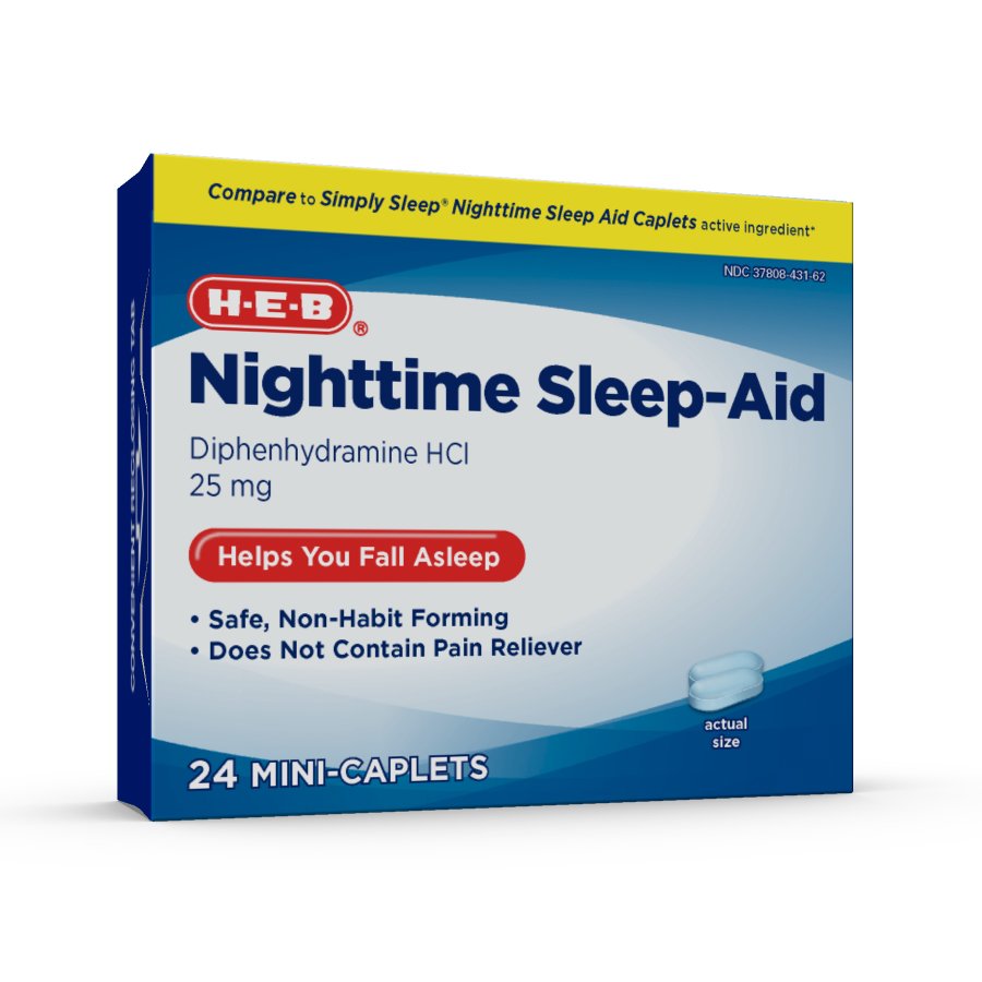 HEB Nighttime Sleep Aid Diphenhydramine HCI 25 mg MiniCaplets Shop