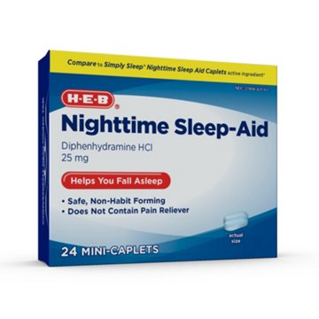 H-E-B Nighttime Sleep Aid Diphenhydramine HCI 25 mg Mini-Caplets, 24 ct