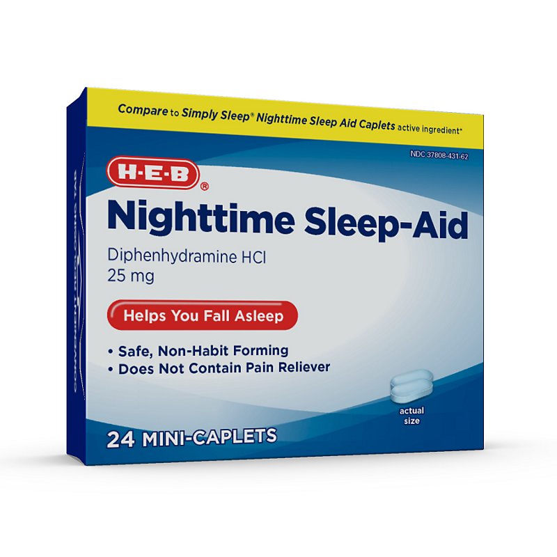 H E B Nighttime Sleep Aid Diphenhydramine Hci 25 Mg Mini Caplets Shop Sleep Snoring Aids At H E B
