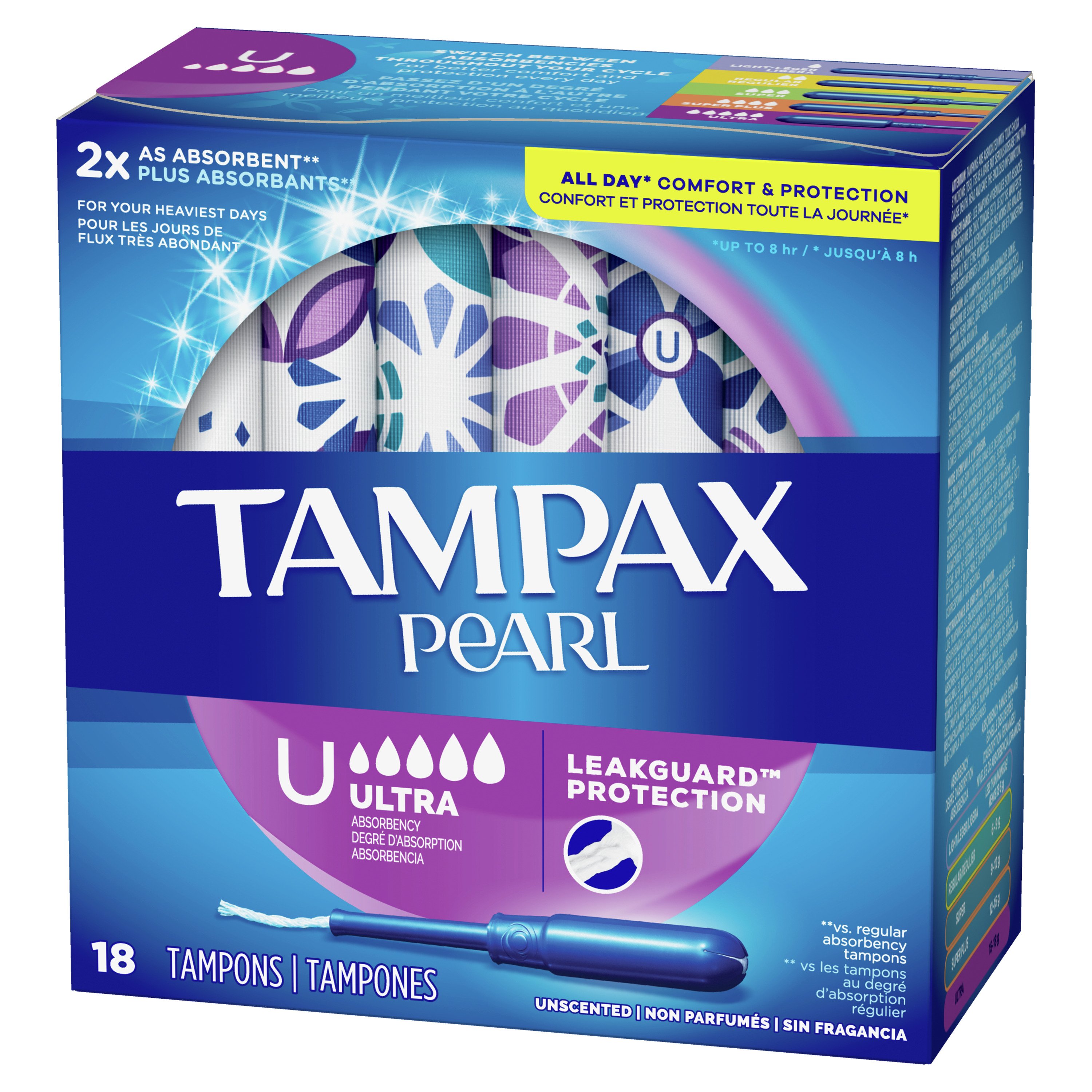 Tampax Tampons Radiant avec tresse anti-fuites LeakGuard et