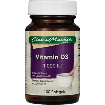 Central Market Vitamin D3 1000 IU Softgels, 100 ct